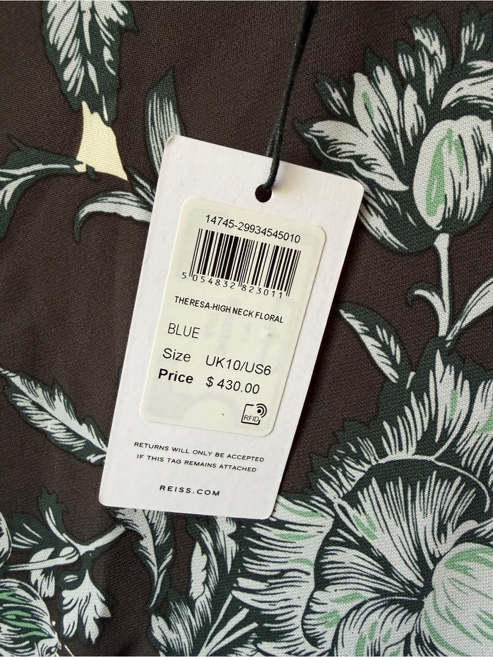 NWT Reiss Theresa Floral High Neck Long Sleeve Midi Dress US 6 $430 - Picture 8 of 9
